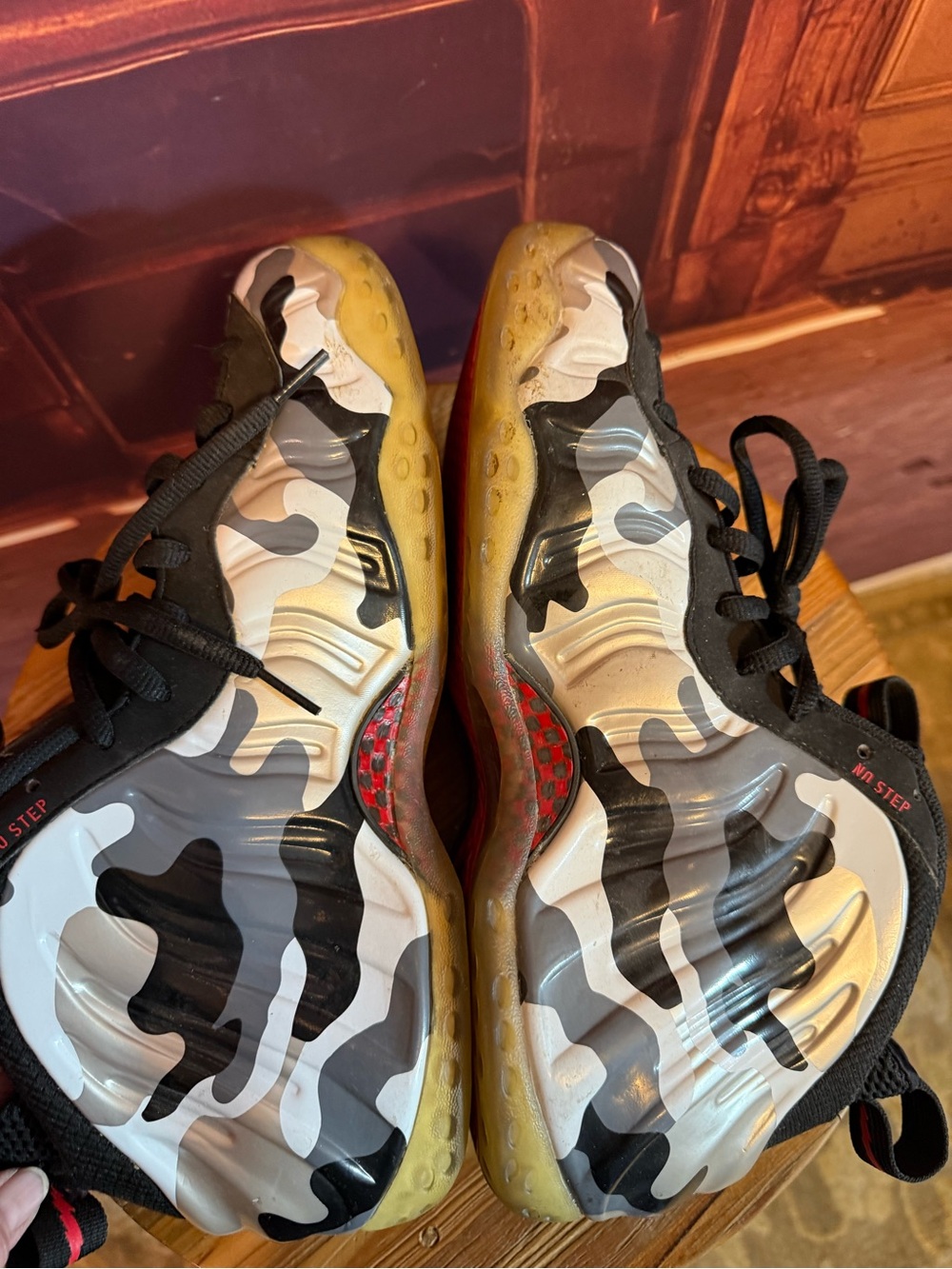 Nike Men’s 11 Camo Foamposite Sneakers in Black and White - Picture 12 of 13